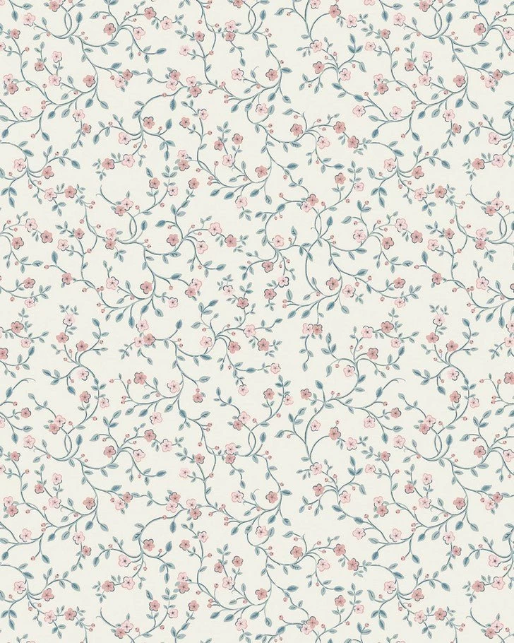 Blencow Sprig Dark Duck Egg Blue Wallpaper Sample