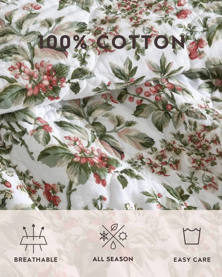 Bramble Floral Green Cotton Reversible Quilt Set - Image 9