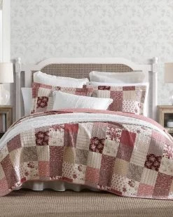 Celina Patchwork Cranberry Cotton Reversible Quilt Set