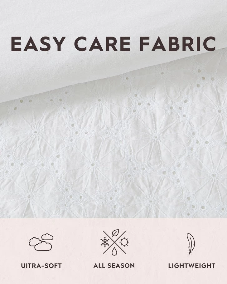 Eyelet Ruffle Microfiber White Comforter Set - Image 9