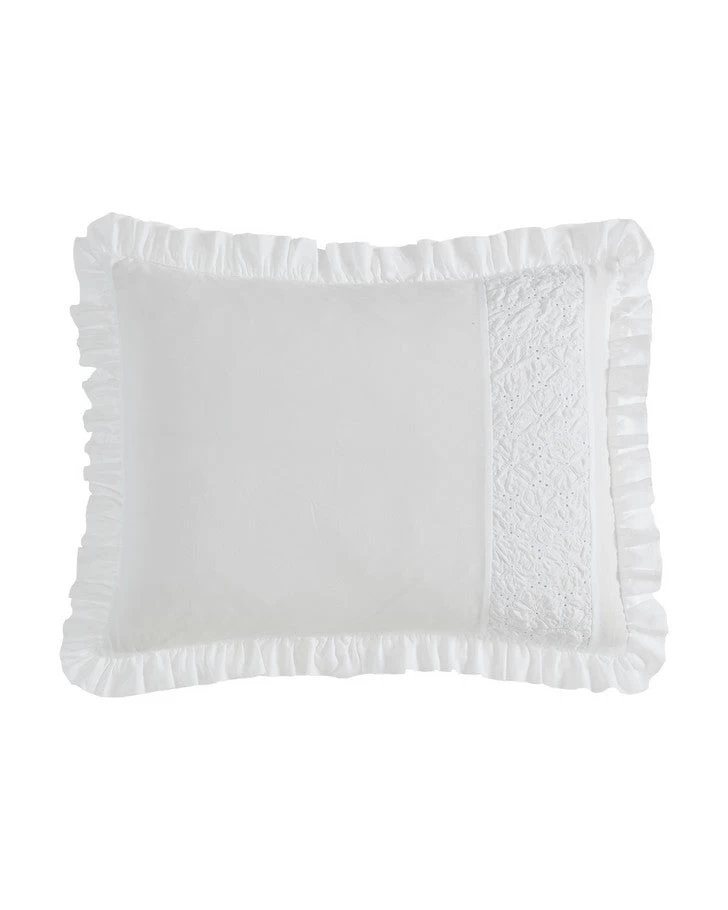 Eyelet Ruffle Microfiber White Comforter Set - Image 6