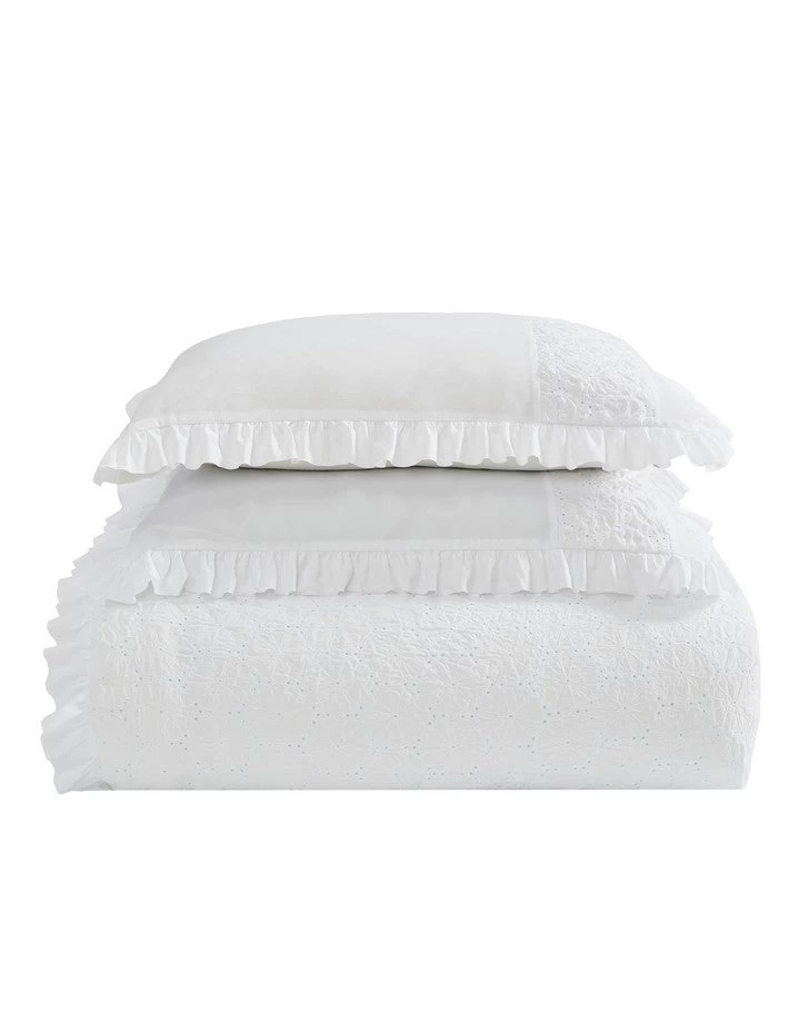 Eyelet Ruffle Microfiber White Comforter Set - Image 8