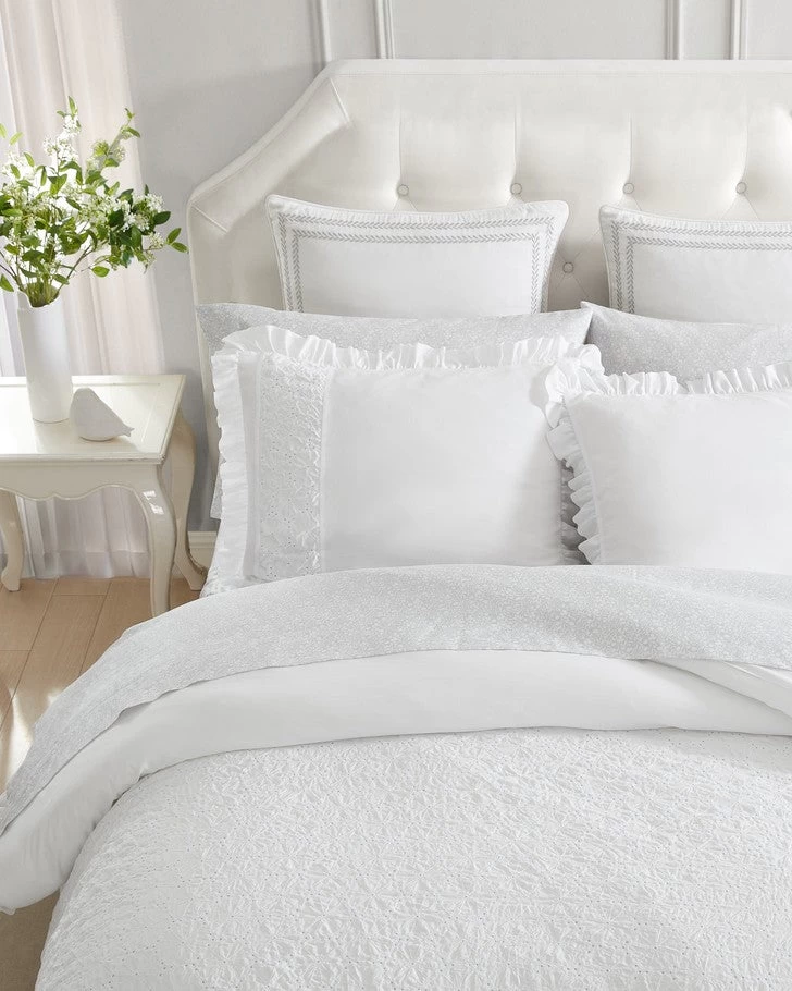 Eyelet Ruffle Microfiber White Comforter Set - Image 2
