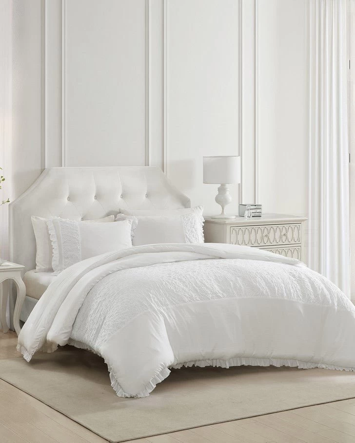 Eyelet Ruffle Microfiber White Comforter Set - Image 10