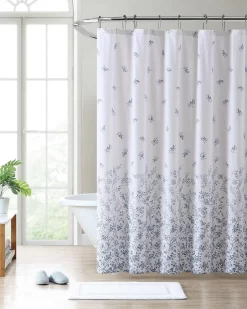 Flora Blue Cotton Twill Shower Curtain