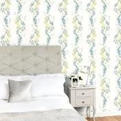 Laura Ashley Floral Stripe Grey-Green Wallpaper Sample - Image 5