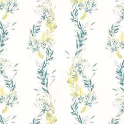 Laura Ashley Floral Stripe Grey-Green Wallpaper Sample