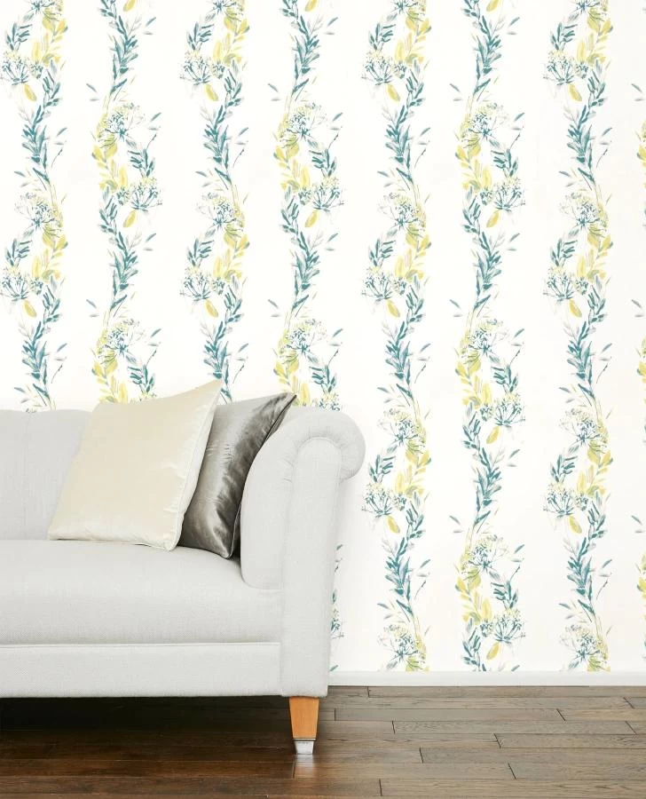 Laura Ashley Floral Stripe Grey-Green Wallpaper Sample - Image 8