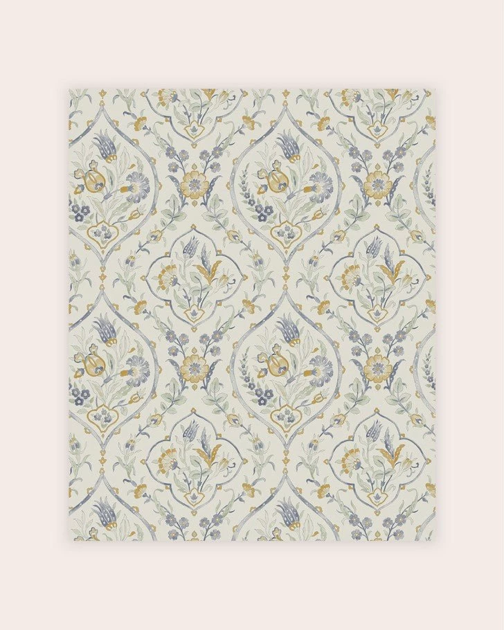 Foscot Damask Pale Ochre YellowWallpaper Sample - Image 2
