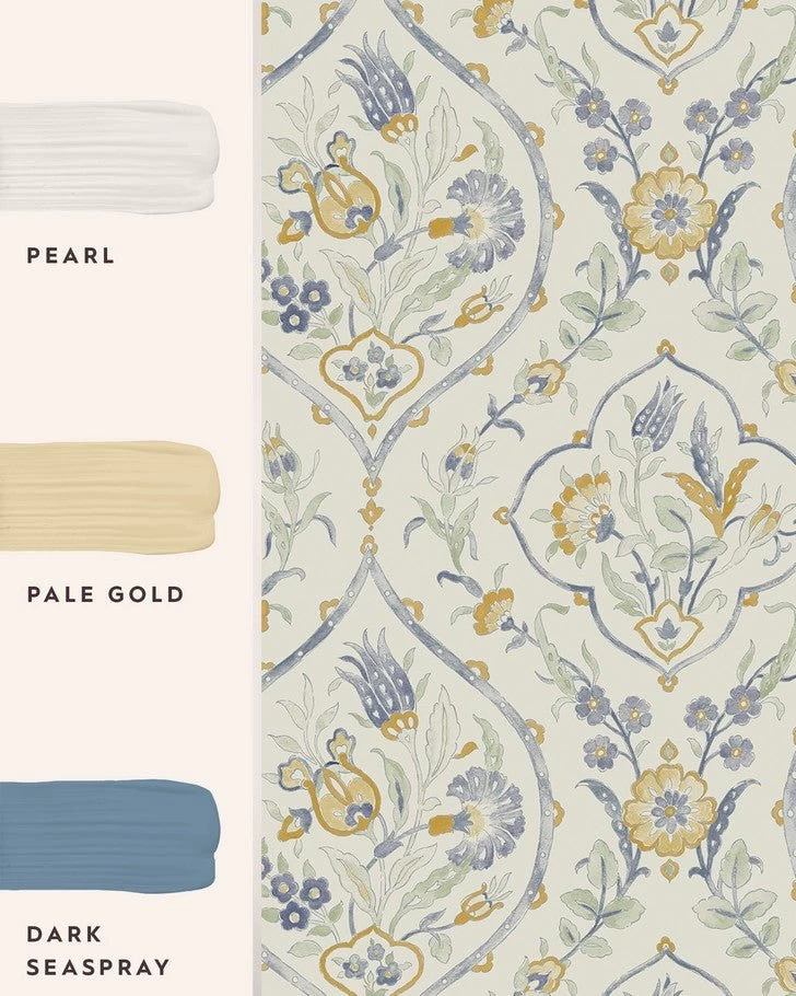 Foscot Damask Pale Ochre YellowWallpaper Sample - Image 5