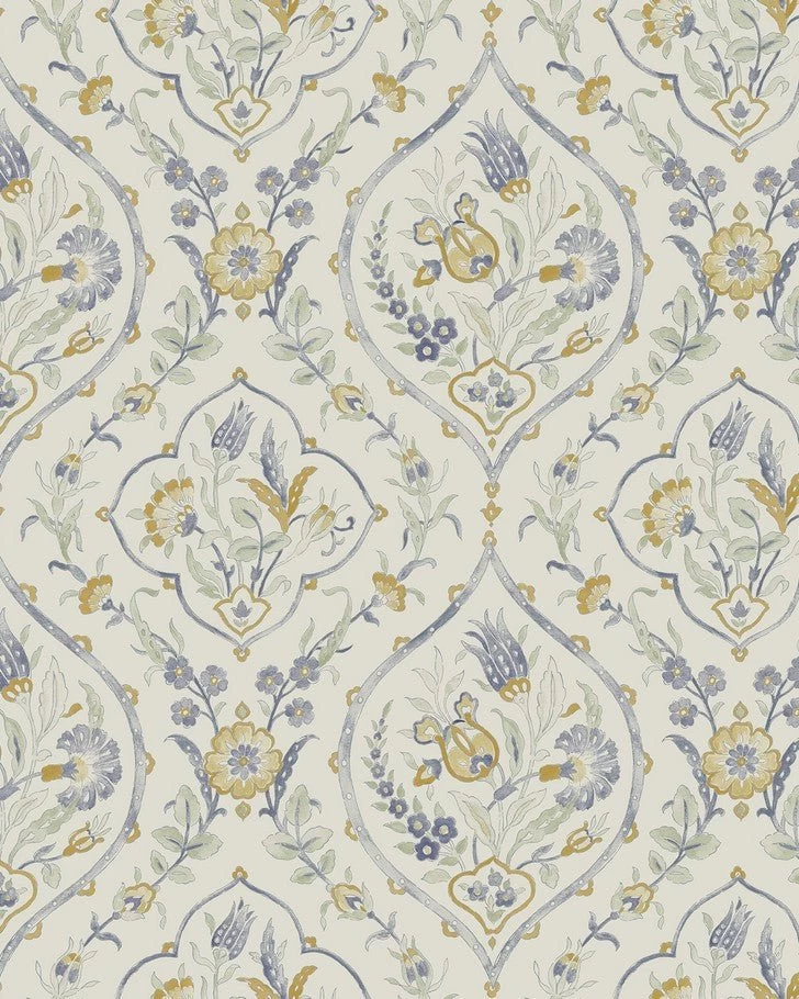 Foscot Damask Pale Ochre YellowWallpaper Sample