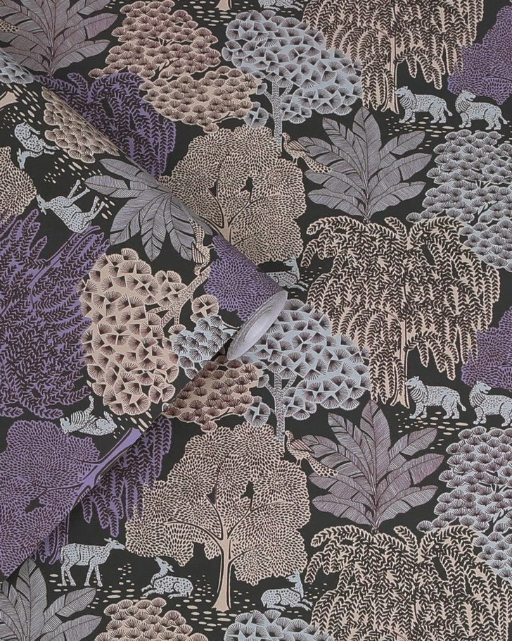 Garwood Grove Violet Grey Wallpaper Sample - Image 3
