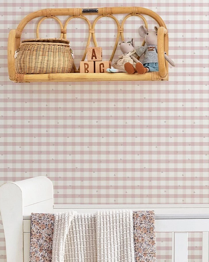 Gingham Pale Amethyst Purple Wallpaper Sample - Image 5