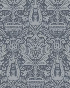 Heraldic Damask Dusky Seaspray Wallpaper Sample