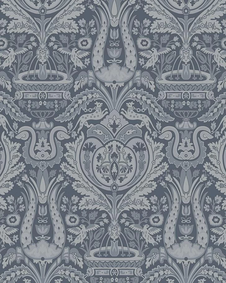 Heraldic Damask Dusky Seaspray Wallpaper Sample