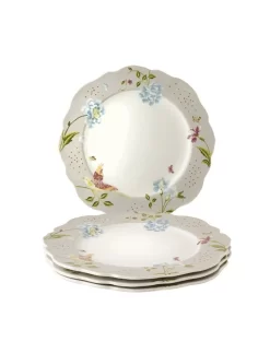 Heritage Cobblestone Pinstripe Set Of 4 Scalloped Plates