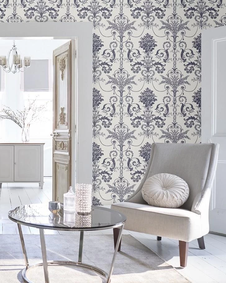 Josette Off White/Midnight Wallpaper Sample - Image 2