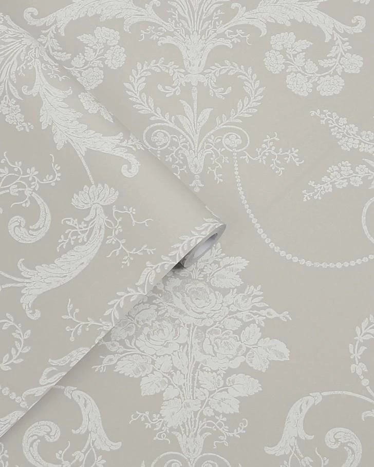 Josette White/Dove Grey Wallpaper Sample - Image 2