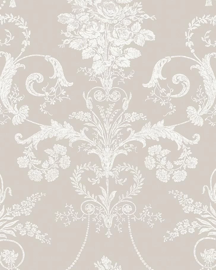 Josette White/Dove Grey Wallpaper Sample