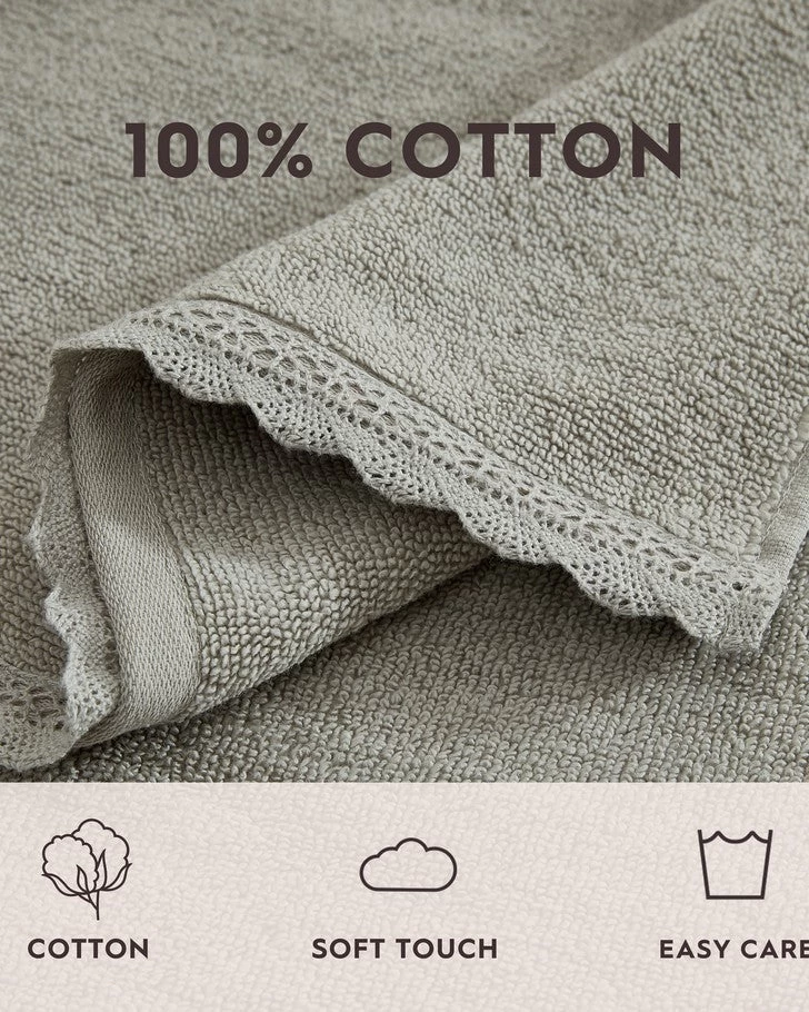 Juliette Lace Hem Grey 3 Piece Towel Set - Image 4