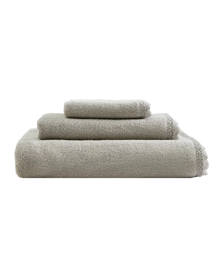 Juliette Lace Hem Grey 3 Piece Towel Set
