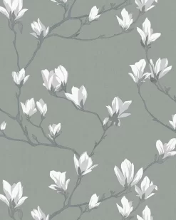 Magnolia Grove Slate Wallpaper Sample