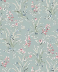 Mosedale Posy Dark Duck Egg Blue Wallpaper