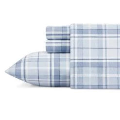 Mulholland Plaid Soft Blue Flannel Sheet Set