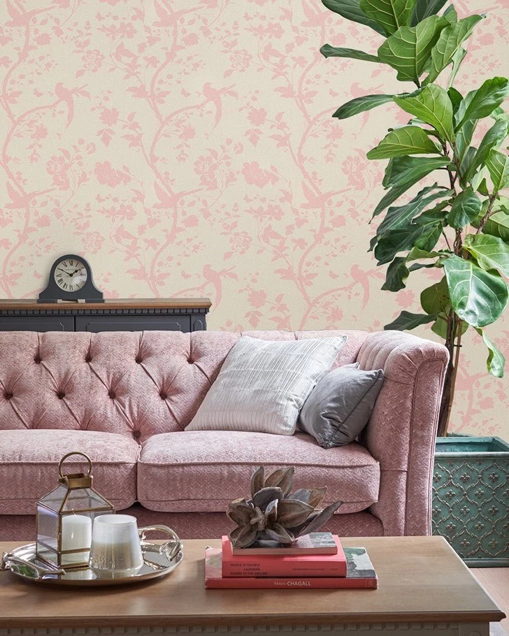 Oriental Garden Pearlescent Chalk Pink Wallpaper Sample - Image 2