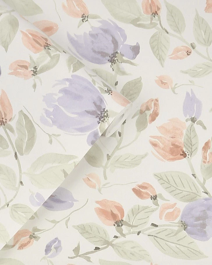 Orisia Peony Pale Sage Green Wallpaper Sample - Image 2