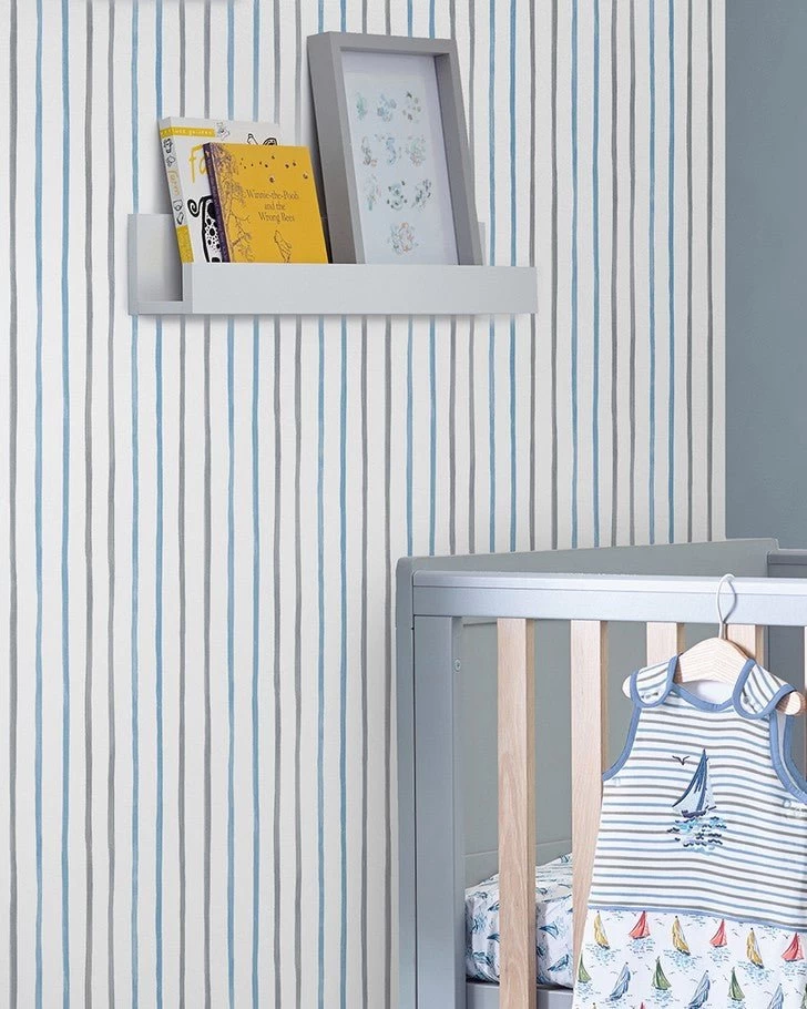 Painterly Stripe Blue Wallpaper Sample - Image 5