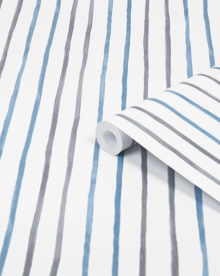 Painterly Stripe Blue Wallpaper Sample - Image 3