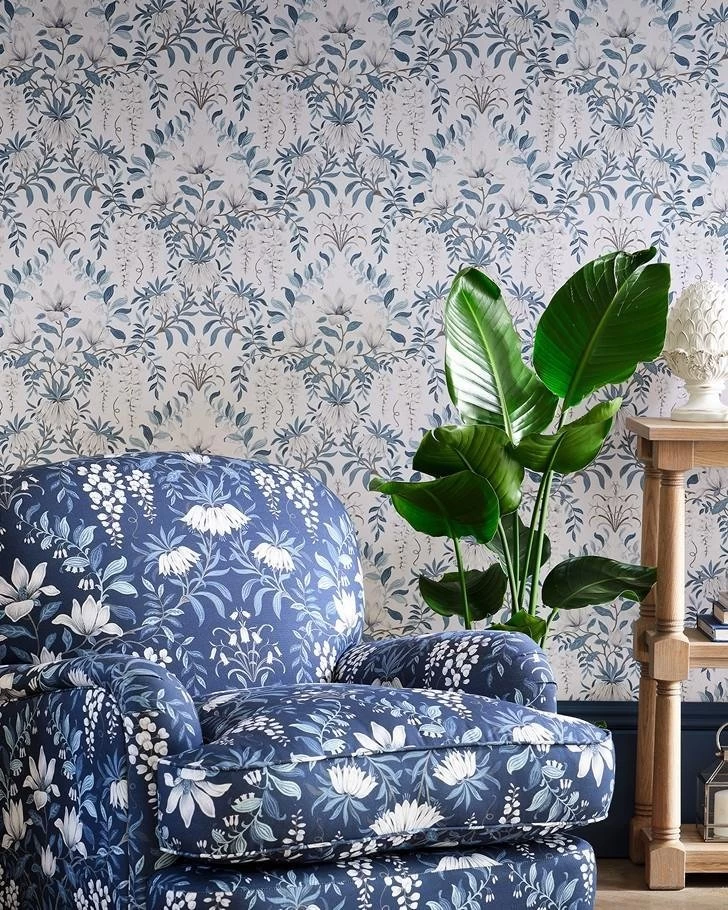 Parterre Off White/Seaspray Wallpaper Sample - Image 2