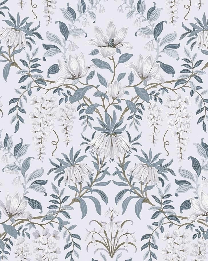 Parterre Off White/Seaspray Wallpaper Sample