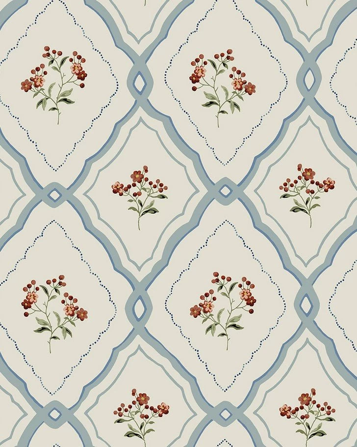 Pinford Trellis Pale Seaspray Blue Wallpaper Sample