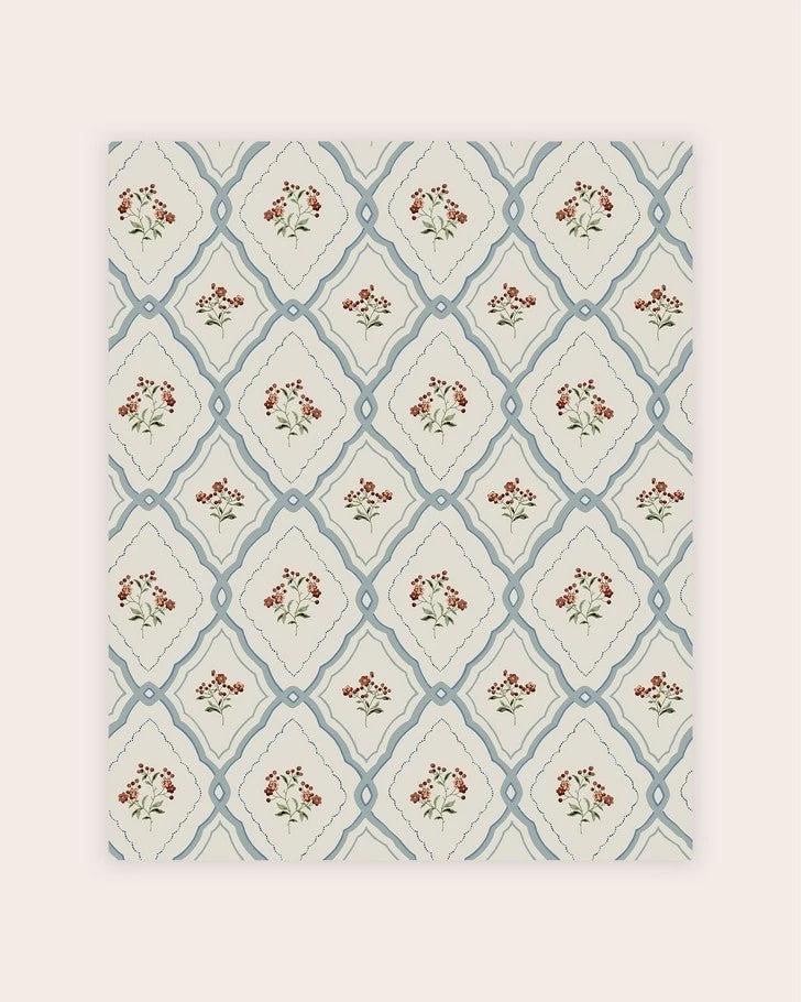 Pinford Trellis Pale Seaspray Blue Wallpaper Sample - Image 2