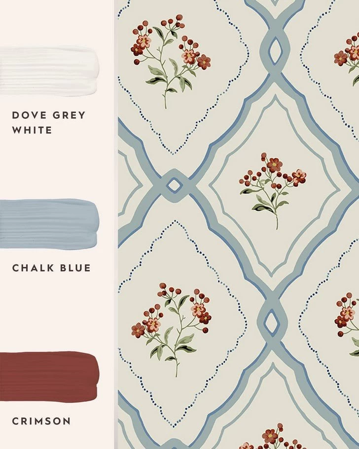 Pinford Trellis Pale Seaspray Blue Wallpaper Sample - Image 4