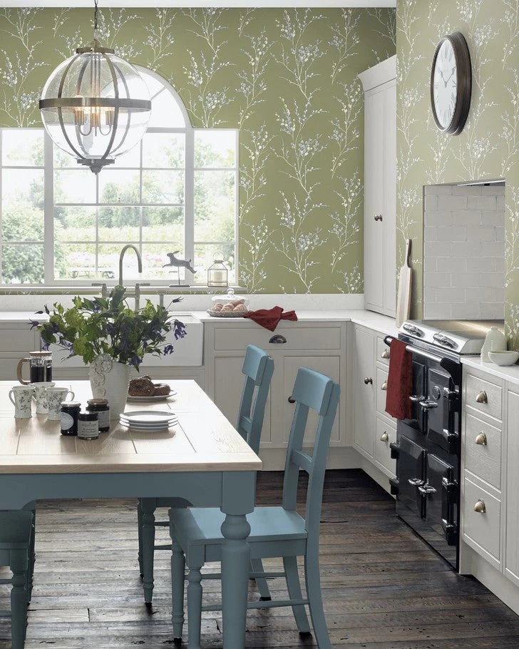 Pussy Willow Moss Green Wallpaper - Image 4