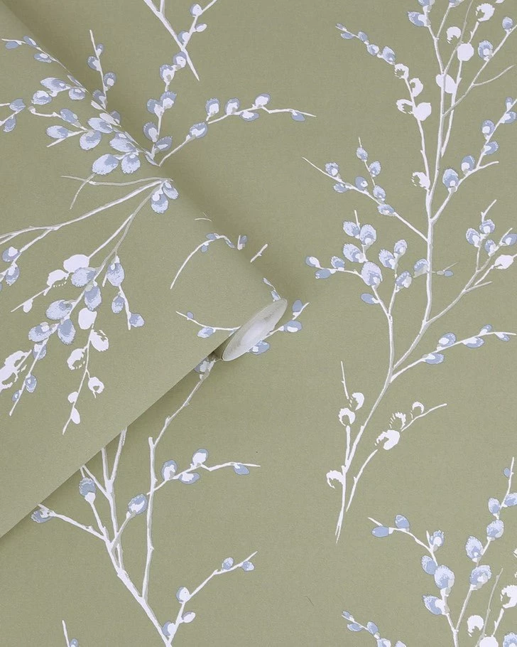 Pussy Willow Moss Green Wallpaper - Image 3
