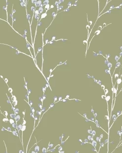 Pussy Willow Moss Green Wallpaper