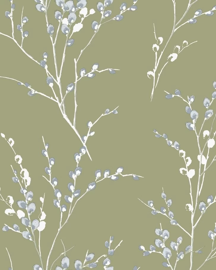Pussy Willow Moss Green Wallpaper