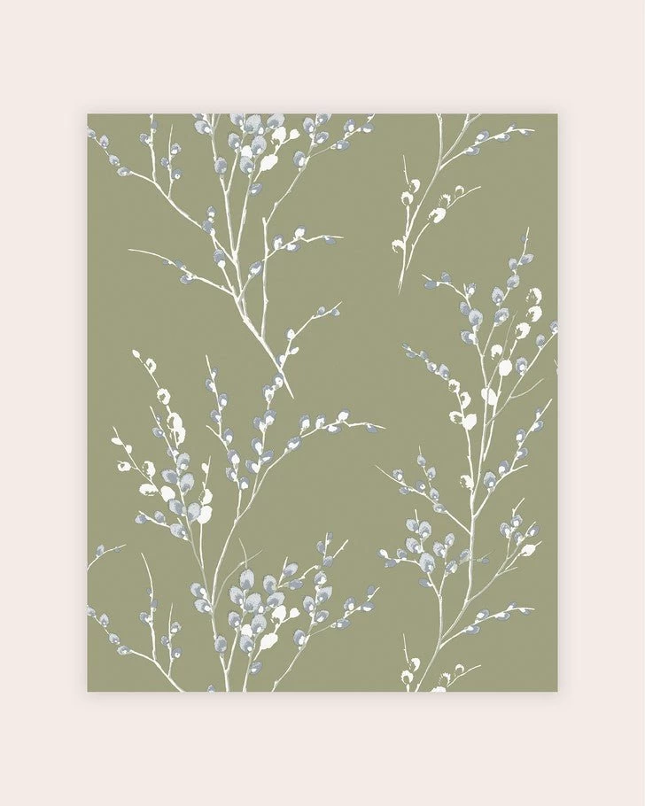 Pussy Willow Moss Green Wallpaper - Image 2