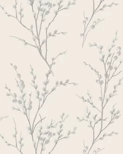 Pussy Willow Off White And Steel Wallpaper