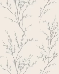 Pussy Willow Off White And Steel Wallpaper Sample