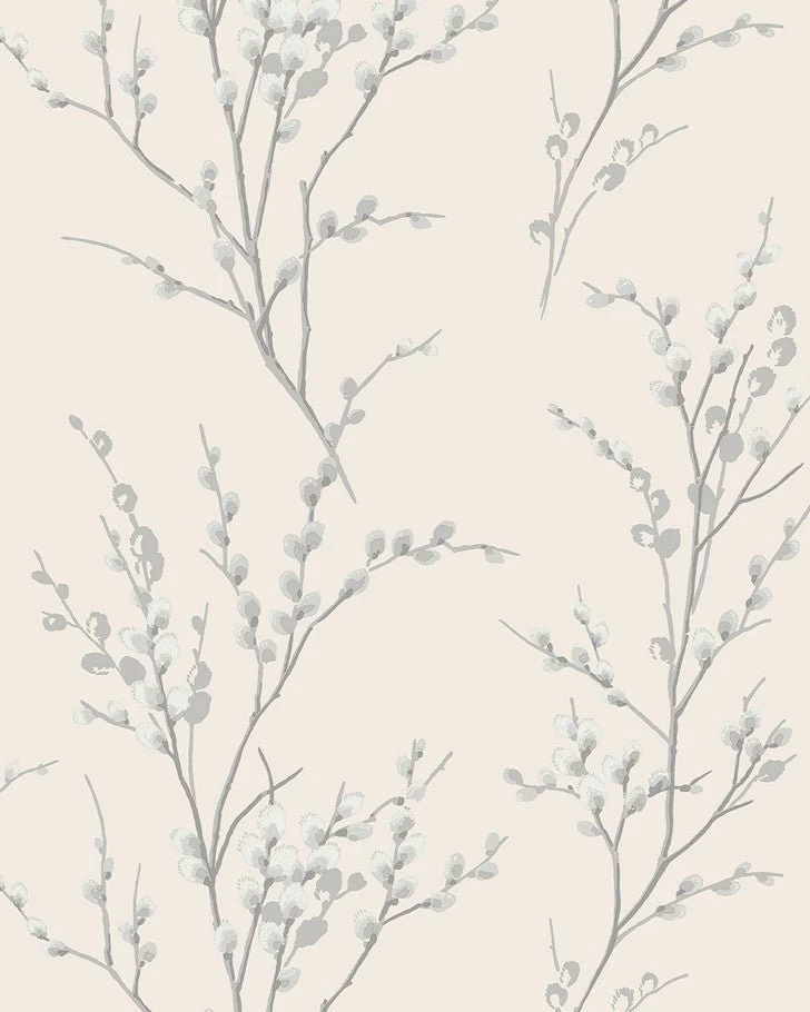 Pussy Willow Off White And Steel Wallpaper Sample