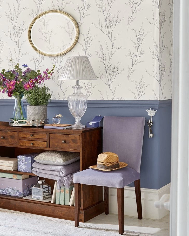 Pussy Willow Off White And Steel Wallpaper Sample - Image 2