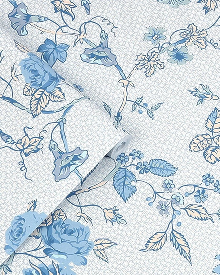 Rambling Rector Sky Blue Wallpaper Sample - Image 3