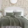 Solid Diamond Stitch Dark Green Velvet Quilt Bonus Set