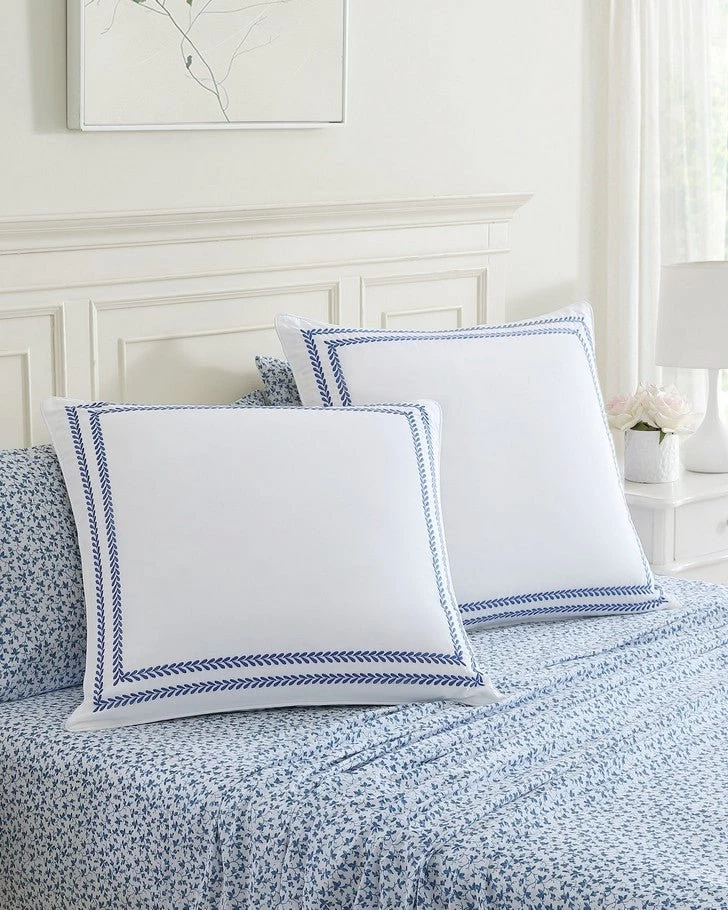 Stitched Vine Blue European Sham Pair - Image 5