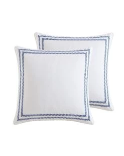 Stitched Vine Blue European Sham Pair